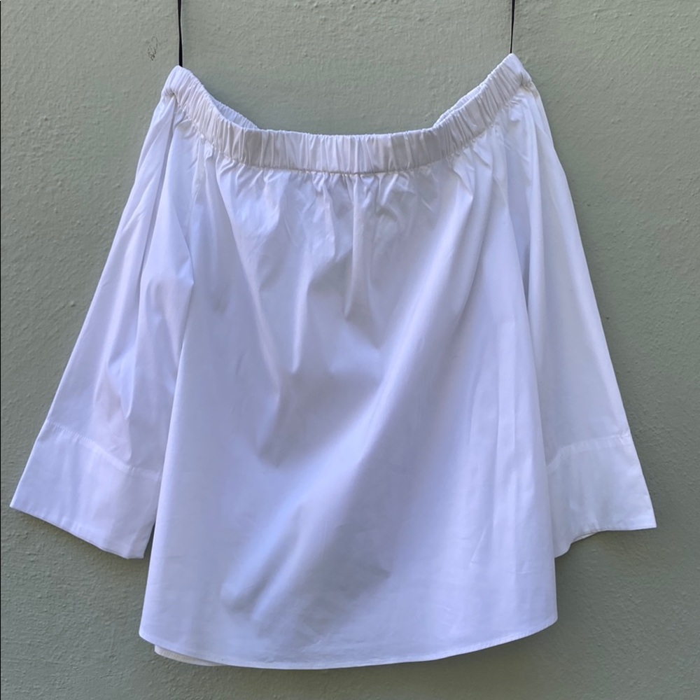 Zara White Off-Shoulder Poplin Blouse